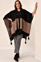 Ethnic Patterned Bone Buttoned Tassel Poncho - 2