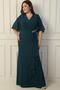 Plus Size Chiffon Glitter Long Dress with Sleeves and Jewelled Accessories - 2