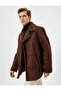Suede Look Jacket Double Breasted Plush Inside Collar Buttoned Pocket - 2