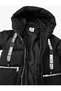Long Puffer Jacket Zippered Pocket Detailed Hooded Slogan Printed - 8