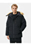 Puffer Jacket Hooded Faux Fur Collar Detailed Zipper Pocket - 3