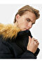 Puffer Jacket Hooded Faux Fur Collar Detailed Zipper Pocket