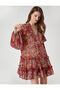 Ethnic Patterned Tiered Mini Chiffon Dress