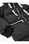 Long Puffer Jacket Zippered Pocket Detailed Hooded Slogan Printed - 6
