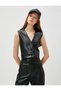 Leather Look Vest V-Neck Buttoned - 3
