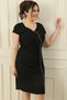 Women's Plus Size Crepe Dress with Rhinestone Embellishment, Lined Front, and Gathered Detail - 3