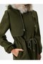 Hooded Coat Faux Fur Detail Lace Waist Pocket - 5