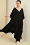 Lace Detailed Pocketed Long Tunic Elastic Waist Trousers Oversize 2-Piece Viscose Set