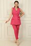 6-Button Belted Vest Elastic Waist Tight Leg Pants 2-Piece Set - 3