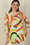 Geometric Pattern Plus Size Shirt with Metal Buttons on the Front