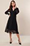 Double Breasted Collar Side Tie Lined Chiffon Dress - 2
