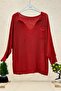 Single Pocket V-Neck Bat Mercerized Blouse