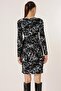 Double Breasted Collar Buckle Detailed Patterned Lycra Dress - 5