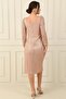 Square Neck Lined Slit Long Mesh Sleeve Dress - 4