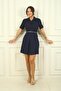 A Pleat Dress with Button Front Short Sleeve Belt - 3