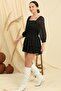Square Collar Waisted Lined Layered Chiffon Dress - 3