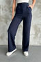 New Season Stretchy and Comfortable Navy Blue Trousers - Double Button, Pocket and Loose Leg