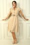 Women's Neckline Off-Shoulder Double Pocket Linen Effect Dress with Belt