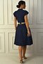 Women's Neckline Off-Shoulder Double Pocket Linen Effect Dress with Belt - 4