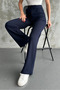 New Season Stretchy and Comfortable Navy Blue Trousers - Double Button, Pocket and Loose Leg - 4