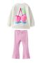Girl's Cherry Print Ribbed Spanish Leg Leggings 3 Thread Bottom Top Set - 3