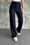 New Season Stretchy and Comfortable Navy Blue Trousers - Double Button, Pocket and Loose Leg - 5