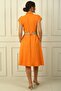 Women's Neckline Off-Shoulder Double Pocket Linen Effect Dress with Belt - 4