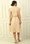 Women's Neckline Off-Shoulder Double Pocket Linen Effect Dress with Belt - 4