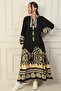 Front Half Buttoned Elastic Sleeve Printed Hijab Long Dress - 2