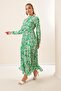 Floral Long Viscose Dress with Button Front Lace up Waist - 2