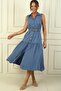 Buttoned Front Long Dress with Belted Waist - 3