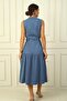 Buttoned Front Long Dress with Belted Waist - 4