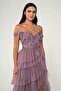 Off-Shoulder Dusty Rose Glitter Tulle Skirt Evening Dress - 60 - 3