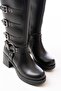 5109-3015 Black Heeled Zippered Buckle Accessory Daily Women's Boots - 3