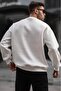 Ecru Crew Neck Oversize Raster Basic Men's Sweatshirt Tr4477 - 4
