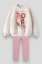 Floral Applique Pattern Winter Sweatshirt Leggings Bottom-Top Set Girl's