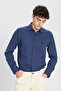 Men's Navy Blue 100% Cotton Flannel Slim Fit Slim Fit Classic Lapel Dobby Shirt - 4
