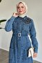 Blue Denim Dress with Beaded Belt - 5