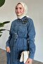 Blue Denim Dress with Beaded Belt - 3