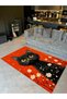 Schwan Collection Red Theme Black Cat and Daisy Patterned Modern Decorative Carpet 01 - 2