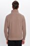 Unisex Relax Fit Comfortable Cut Ribbed Patterned Cotton Half Zipper Brown Stand Collar Sweatshirt - 5