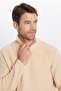 Men's Slim Fit Slim Fit Zippered Cream Stand Collar Knitwear Sweater