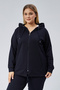 Women's Large Size Hooded Zippered Model 2 Pockets Long Gray Sports & Casual Sweatshirt Navy Blue - 4