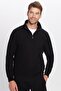 Unisex Relax Fit Comfortable Cut Ribbed Cotton Half Zipper Black Stand Collar Sweatshirt - 2