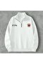 White Half Zipper Turan Letter Printed Sweatshirt