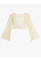 Crop Openwork Cardigan V-Neck Long Sleeve - 2