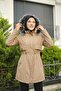 Beige Fur Lined and Waterproof Large Size Oversize Women's Winter Coat & Coat - 3