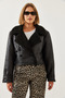 Women's Black Aller Detail Crop Laminated Coat 2612 60351246 - 4