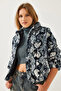 Women's White Gray Turtleneck Zippered Plush Coat 3108 60351231 - 5