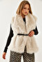 Women's Cream Fur Belted Vest 6804 60351242 - 6